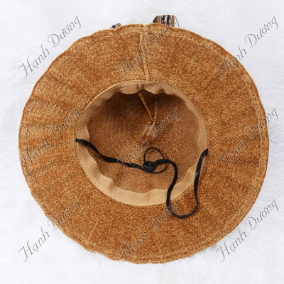 Nón rộng vành nhung xếp ly có thắt nơ hàng quảng châu vành rộng 8cm, phía trong có dây rút size vừa khít cỡ đầu người đội 