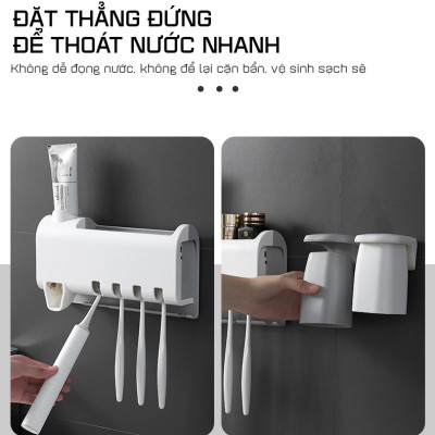 Kệ Đựng Bàn Chải Thông Minh Tự Động Lấy Kem Đánh Răng Kèm 2 Cốc Nam Châm Cao Cấp - Hàng Nhập Khẩu