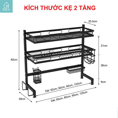 Kệ úp chén bát đĩa đa năng thông minh trên bồn rửa Rika KGB thép carbon không gỉ sơn đen tĩnh điện,1 2 tầng chịu lực cao