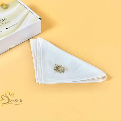 SEN Silk Handkerchief Embroidery - Khăn Tay Thêu Hoa Sen Gothic 35x35cm - Quà Tặng Handmade - Khăn Lụa Cao Cấp Việt Nam 