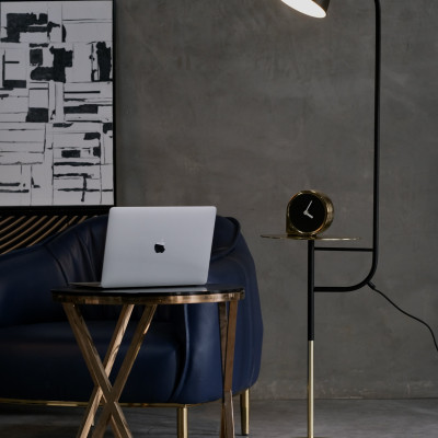 Đèn cây đứng phòng khách kèm bàn màu đen - vàng sang trọng phong cách Châu Âu DCLA008