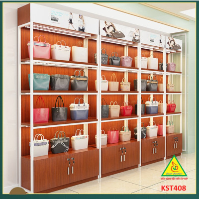 Kệ trưng bày sản phẩm, hàng hóa , kệ trang trí khung sắt mặt gỗ KST408 - Nội thất lắp ráp Viễn Đông Adv