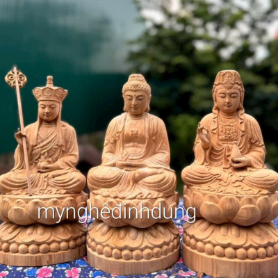 Bộ tượng phật tam thánh bằng gỗ ngọc am thơm nức kt cao 30x15x15cm 