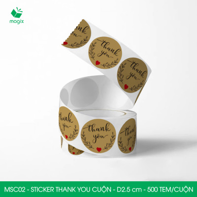MSC02 - D2.5 cm - 1 Cuộn 500 sticker thank you tròn, nhãn dán thank you, tem dán cảm ơn