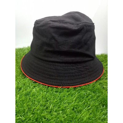 MŨ BUCKET NÓN TAI BÈO ĐEN VIỀN ĐỎ TRƠN