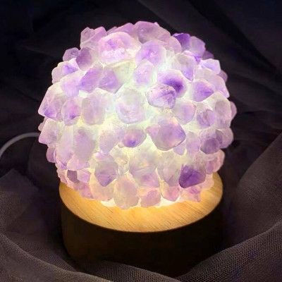 Đèn ngủ đá thạch anh tím phong thủy hình viên kim cương trang trí phòng ngủ, bàn làm việc, bàn học