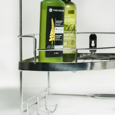 Kệ góc phòng tắm treo tường inox cao cấp sus304 không gỉ sét 2 tầng có thêm kệ xà phòng & móc treo tiện lợi (có nhiều kích thước)