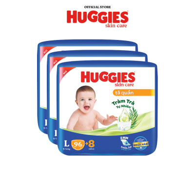 [TẶNG THÊM MIẾNG CHO SIZE L/XL/XXL] Combo 3 gói Tã quần Huggies Skincare Mega Jumbo M106/L96/XL84/XXL76