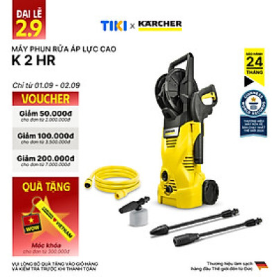 (Mới 2025) Máy phun rửa áp lực cao Karcher K 2 HR - Công suất 1400W, áp lực 110 bar phù hợp rửa xe - Bảo hành 24 tháng - Hàng Chính Hãng