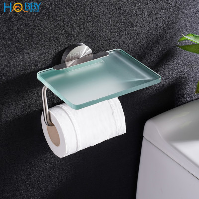 Kệ để giấy vệ sinh có mái che thủy tinh inox 304 Hobby home decor G16