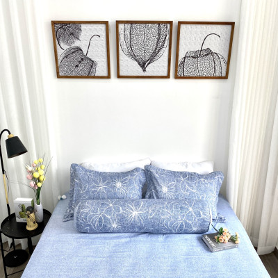 Bộ ga giường  KBedding by Everon KMTP 111 Microtencel Xanh in hoa (4 món)