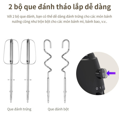 Máy đánh trứng Lock&Lock Hand Mixer EJM501DGRY 250-300W - Hàng chính hãng