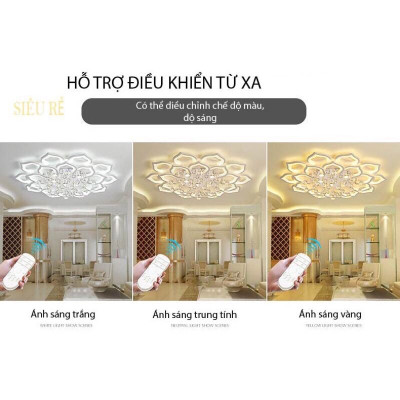Đèn Ốp Trần 16-20  Cánh Hoa Sen Thả Pha Lê_Mâm Ốp Trần Trang Trí Phòng Khách_Chế Độ 3 Màu Ánh Sáng - Hàng chính hãng klasse
