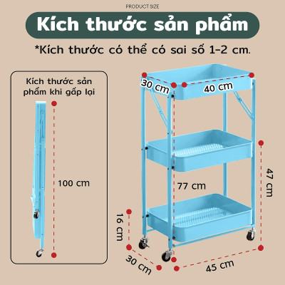 Giá, kệ để đồ đa năng 4177 - 3 tầng gấp gọn di dộng, giá kệ spa, có bánh xe để đồ các phòng đều phù hợp đẹp mắt và tiện dụng