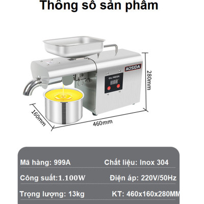 Máy ép dầu ăn thực vật nóng và lạnh dùng trong gia đình thương hiệu Anh Quốc AOSIDA 999A 1000W - Hàng chính hãng (BH 1 NĂM)