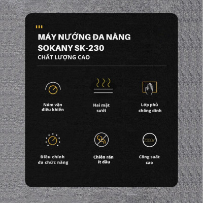 Máy kẹp nướng đa năng công suất cao 2000W SOKANY SK-230 nướng bánh mì, thịt, hotdog nhanh chín - HÀNG CHÍNH HÃNG