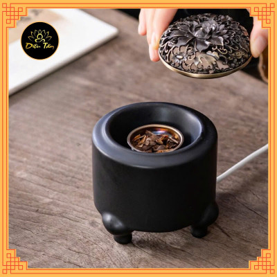 Lư điện xông trầm lư xông trầm 520 độ có hẹn giờ và điều chỉnh nhiệt độ cao cấp dùng để xông trầm hương, trầm bột (đen)