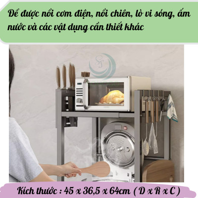 Kệ Đa Năng Nhà Bếp 2 Tầng Chống Gỉ Kệ Lò Vi Sóng Thông Minh Kèm Móc Treo & Kệ Dao Kệ Bếp Tiện Ích Đa Chức Năng Kiểu Dáng Hiện Đại Kệ Inox Nhà Bếp Đa Năng Có Giá Treo Dụng Cụ Kệ Để Bếp Điện – Lò Vi Sóng – Nồi Cơm – Máy Pha Cà Phê