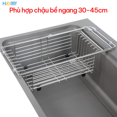 Khay đựng đồ chén đĩa gác trong chậu inox 304 Hobby home decor KDC7