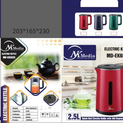 Ấm Siêu Tốc Inox 2 Lớp 2.5L NK Media MD-EK6525 - Màu Ngẫu Nhiên - Hàng Chính Hãng