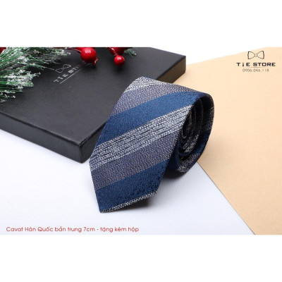 Cà Vạt Nam Bản Trung 7Cm Xanh nhiều mẫui - Cavat Hàn Quốc Cao Cấp Full box