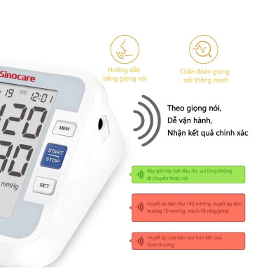 Đèn Ốp Trần Máy-Đo-Huyyết-Áp Sinocare Thông Minh Tự Động - Công Nghệ Đức, Hỗ Trợ Giọng Nói Tiếng Việt