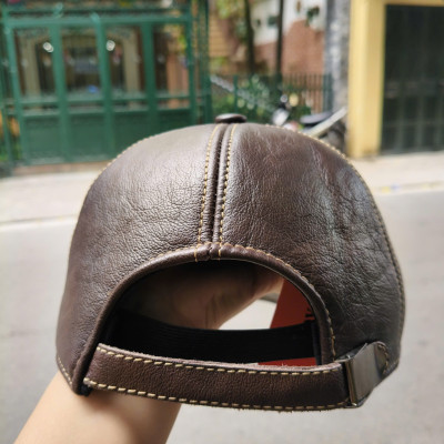 Mũ lưỡi trai nam da bò dập nổi BHY2023 Nón nam da thật có che tai. Phom cứng vừa vòng đầu 56-60cm