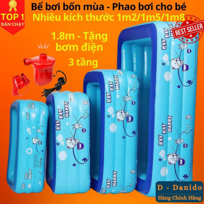 Bể bơi bơm hơi trẻ em chính hãng D Danido, Phao bơi cho bé 1.2m/1.5m/1.8m chất lượng, bền đẹp, 2 tầng - 3 tầng, dày dặn, chống trượt, Bể bơi cho bé, Hồ bơi nhân tạo