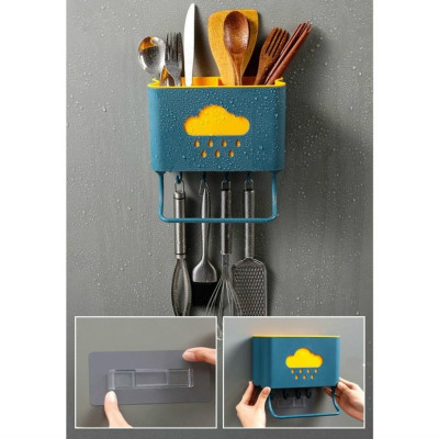 Kệ để bàn chải kem đánh răng, Kệ Để Đồ Đa Năng Dán Tường Hình Đám Mây, Kệ phòng tắm, nhà bếp kích thước 19x12x9cm, ống để đũa muỗng 2 lớp tiện dụng