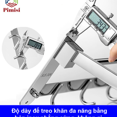Kệ giá treo khăn tắm dán tường trong nhà vệ sinh Pimisi PR-011WM inox 304 giàn đa năng có kèm keo dán | hàng chính hãng