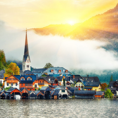 Bộ tranh xếp hình jigsaw puzzle cao cấp 1000 mảnh ghép – Thị Trấn Hallstatt, Áo