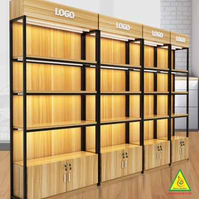 Kệ trưng bày sản phẩm, hàng hóa , kệ trang trí khung sắt mặt gỗ KST408 - Nội thất lắp ráp Viễn Đông Adv