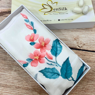 Khăn Lụa Tơ Tằm Vẽ Tay Mugunghwa Hàn Quốc SenSilk – Silk Painting 무궁화 - Quà Tặng Doanh Nghiệp 1650*550mm