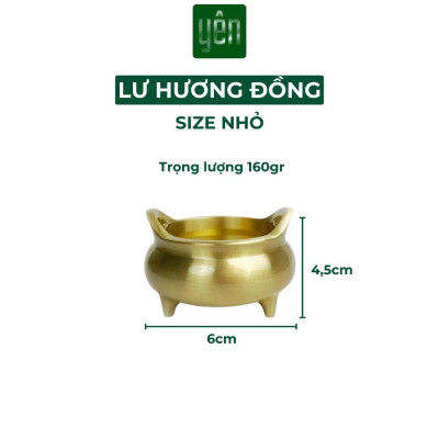 Lư Nhang Thảo Mộc Bằng Đồng Loại Mini Đường Kính 4.4cm x Cao 4cm Trang Trí Bàn Thờ Dâng Hương Thư Giãn Tài Lộc
