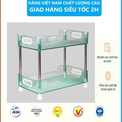 Kệ chữ nhật trong HOKORI khung inox 2 / 3 tầng nhựa VIỆT NHẬT cao cấp đựng đồ đa năng - Văn phòng, vệ sinh, phòng khách - Hàng Việt Nam