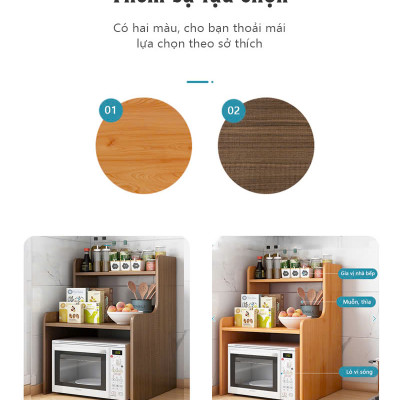 Kệ lò vi sóng 2 tầng kết hợp kệ gia vị chất liệu gỗ chống nước chống bám bẩn - GP186 