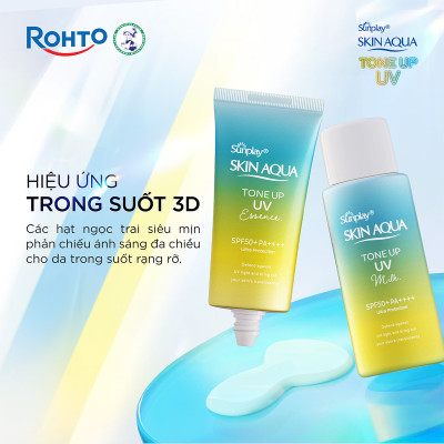 Kem chống nắng nâng tông Skin Aqua Tone up Mint Green cho da trắng có khuyết điểm đỏ, dạng sữa Sunplay Skin Aqua Tone Up UV Milk Mint Green SPF 50+ PA++++ 50g