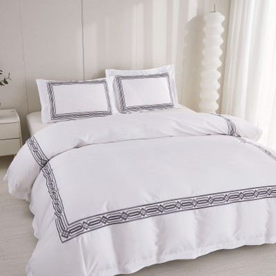 Bộ chăn ra Casa Bello Home - Set Serenity Grey Cotton lụa satin thêu họa tiết thêu 5 món