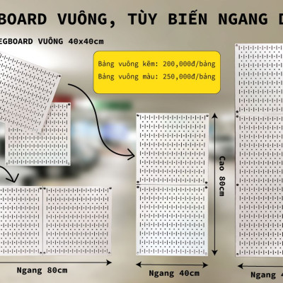 Bảng treo dụng cụ Pegboard vuông 40×40 – Mạ kẽm