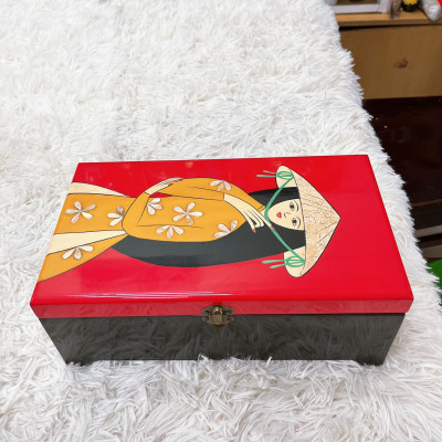 Hộp nữ trang 2 tầng đế cao Sơn Mài Cao Cấp đựng đồ trang sức, vật dụng nhỏ xinh, làm quà tặng,...