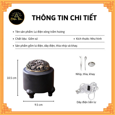 Lư điện xông trầm lư xông trầm 520 độ có hẹn giờ và điều chỉnh nhiệt độ cao cấp dùng để xông trầm hương, trầm bột (đen)