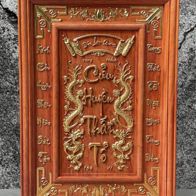 Tranh thờ cửu huyền thất tổ bằng gỗ hương đá kt 68x98x4cm 