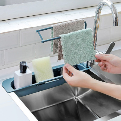 Kệ Nhựa Dài Gấp Gọn Điều Chỉnh Được Kích Thước Phù Hợp Với Bồn Rửa Chén Nhà Bạn , Có Giá Treo Khăn- Chính Hãng GROFA 