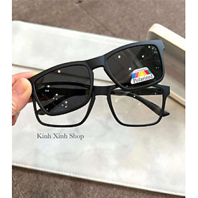 Kính Mắt Cận Râm, Kính Mắt Vuông Basic Unisex 2 Tròng 2in1 Cho Nam và Nữ