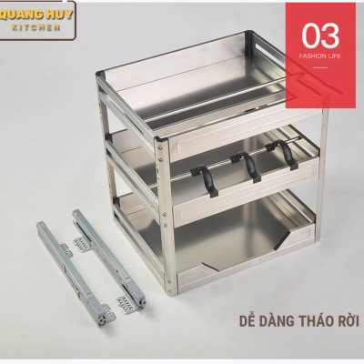 Giá gia vị tủ bếp dưới inox hộp hàng chính hãng Grob sang trọng hiện đại