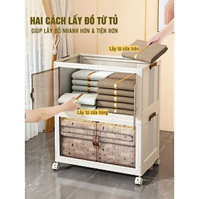 Tủ nhựa đa năng Gấp gọn Tiện Lợi, Tủ Để Đồ Bánh Xe Xoay 360 Độ - Hàng cao cấp