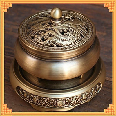 Lư đồng xông trầm nắp chọn mẫu kèm đế đôn đồng tặng trụ cắm hương