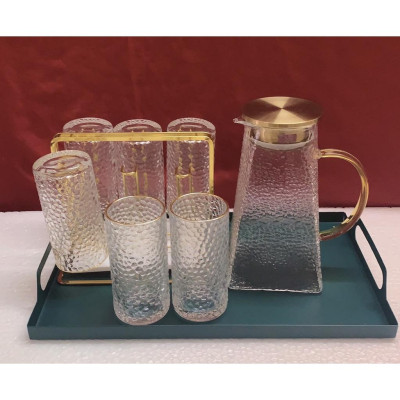 COMBO BỘ BÌNH CỐC THỦY TINH CHỊU NHIỆT CAO CẤP LÊN ĐẾN 400 ĐỘ C KÈM KHAY SẮT XANH ( BÌNH ĐÁY VUÔNG )