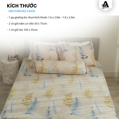 Bộ Ga Giường 4 Món Fern Trees Mềm Mại, 100% Mirco Silk Cao Cấp A2Z Home