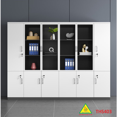 Tủ hồ sơ, tủ tài liệu, tủ văn phòng gỗ MDF cánh kính THS403 - Nội thất lắp ráp Viễn Đông adv